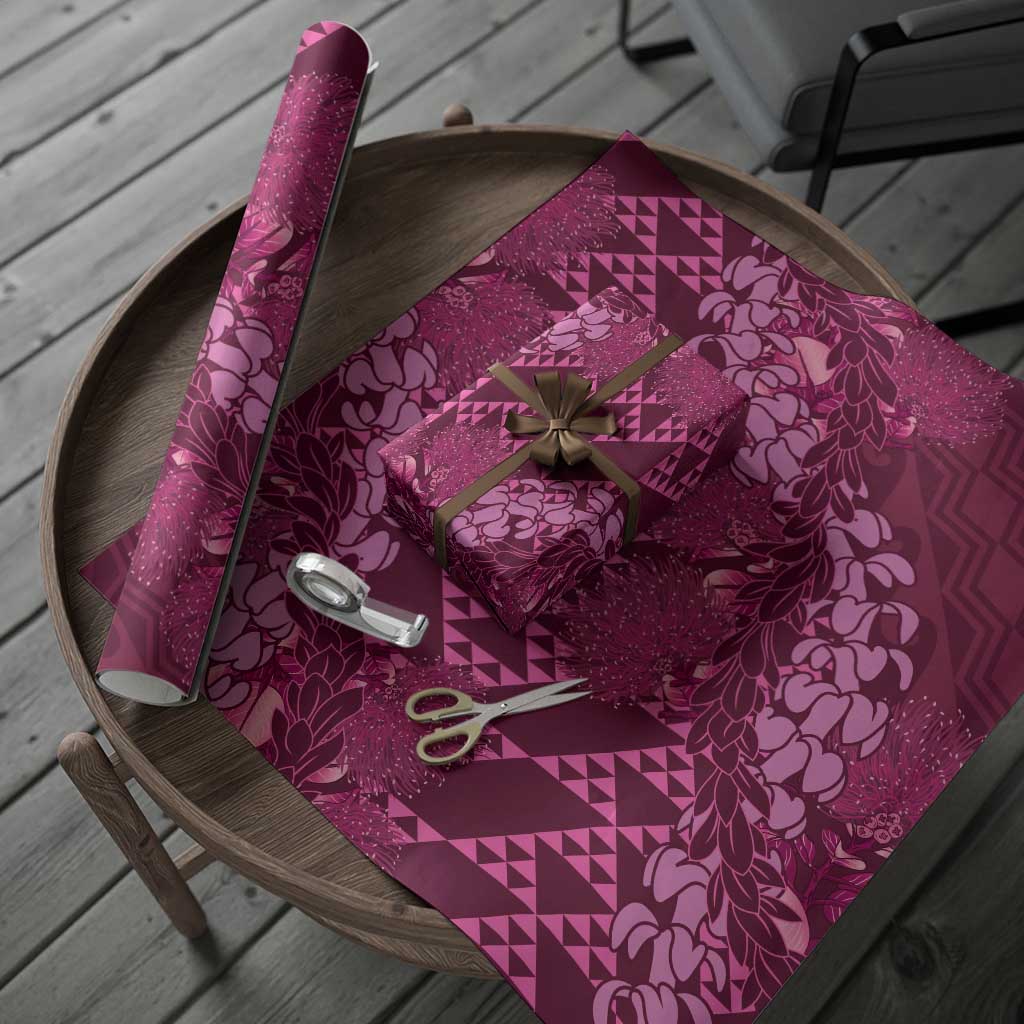 Pink Aloha Hawaii Wrapping Paper Hawaiian Kakau Ohia Lehua Lei - Polynesian Pride
