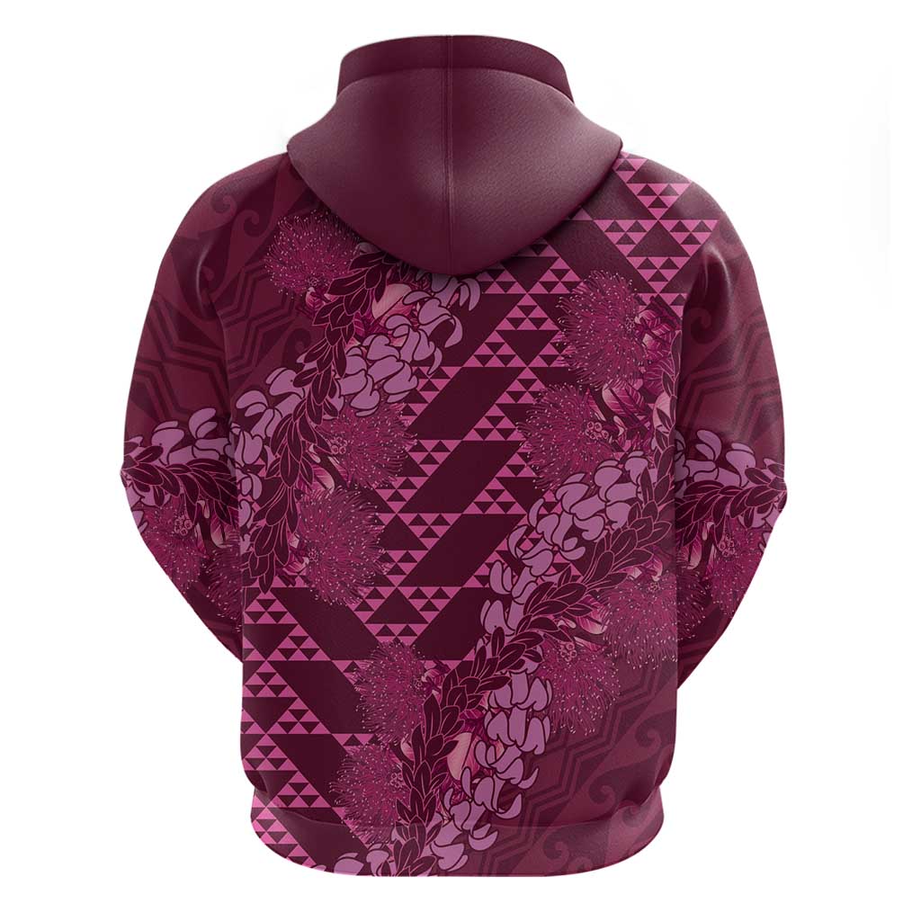 Pink Aloha Hawaii Zip Hoodie Hawaiian Kakau Ohia Lehua Lei - Polynesian Pride