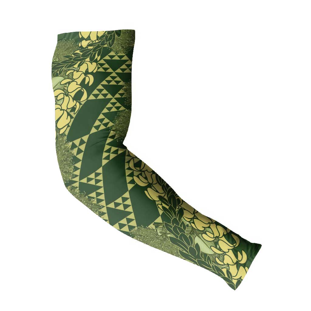 Green Aloha Hawaii Arm Sleeves Hawaiian Kakau Ohia Lehua Lei - Polynesian Pride