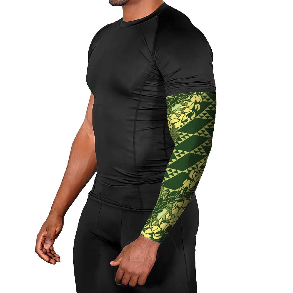Green Aloha Hawaii Arm Sleeves Hawaiian Kakau Ohia Lehua Lei - Polynesian Pride