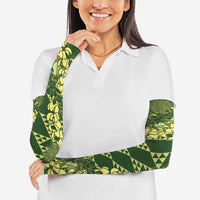 Green Aloha Hawaii Arm Sleeves Hawaiian Kakau Ohia Lehua Lei - Polynesian Pride