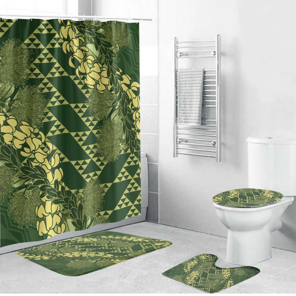 Green Aloha Hawaii Bathroom Set Hawaiian Kakau Ohia Lehua Lei - Polynesian Pride
