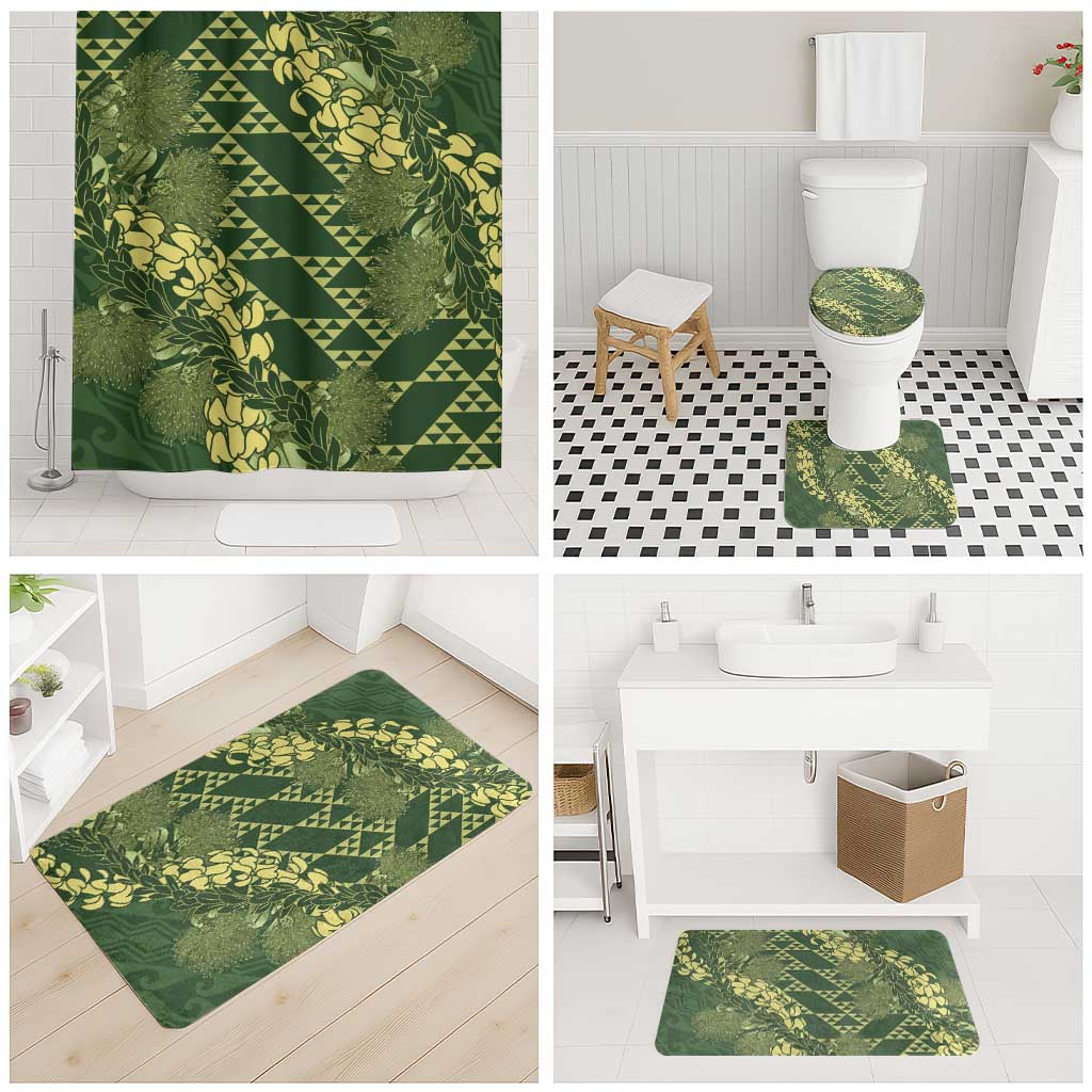 Green Aloha Hawaii Bathroom Set Hawaiian Kakau Ohia Lehua Lei - Polynesian Pride