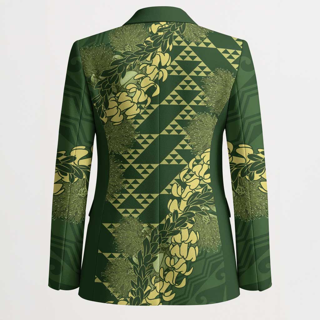 Green Aloha Hawaii Blazer Hawaiian Kakau Ohia Lehua Lei LT14 - Polynesian Pride