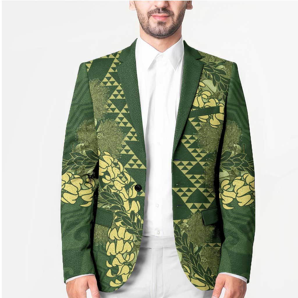 Green Aloha Hawaii Blazer Hawaiian Kakau Ohia Lehua Lei LT14 - Polynesian Pride