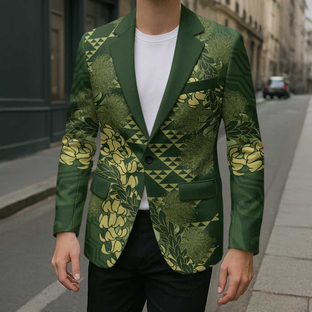 Green Aloha Hawaii Blazer Hawaiian Kakau Ohia Lehua Lei LT14 - Polynesian Pride