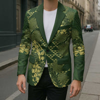 Green Aloha Hawaii Blazer Hawaiian Kakau Ohia Lehua Lei LT14 - Polynesian Pride
