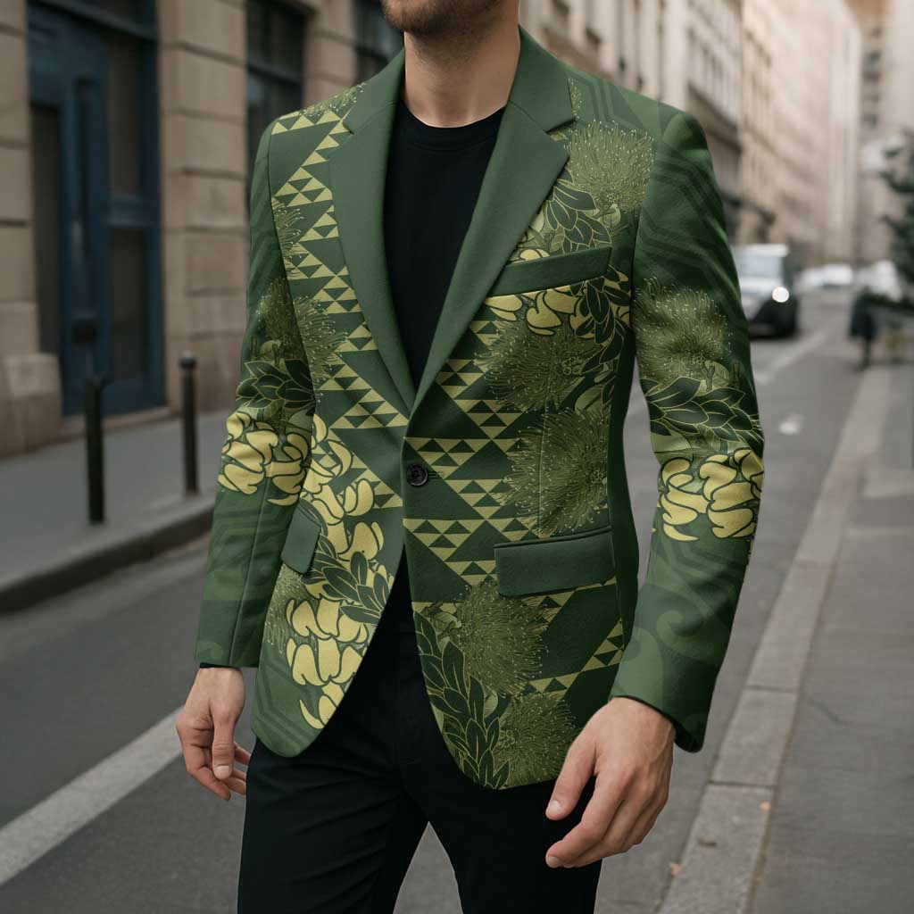 Green Aloha Hawaii Blazer Hawaiian Kakau Ohia Lehua Lei LT14 - Polynesian Pride