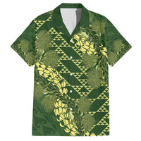 Green Aloha Hawaii Family Matching Off The Shoulder Long Sleeve Dress and Hawaiian Shirt Hawaiian Kakau Ohia Lehua Lei - Polynesian Pride