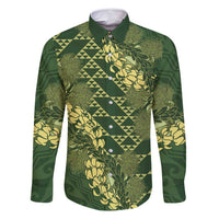 Green Aloha Hawaii Family Matching Off Shoulder Maxi Dress and Hawaiian Shirt Hawaiian Kakau Ohia Lehua Lei - Polynesian Pride