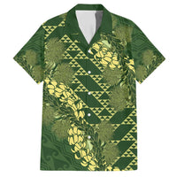 Green Aloha Hawaii Family Matching Off Shoulder Short Dress and Hawaiian Shirt Hawaiian Kakau Ohia Lehua Lei - Polynesian Pride
