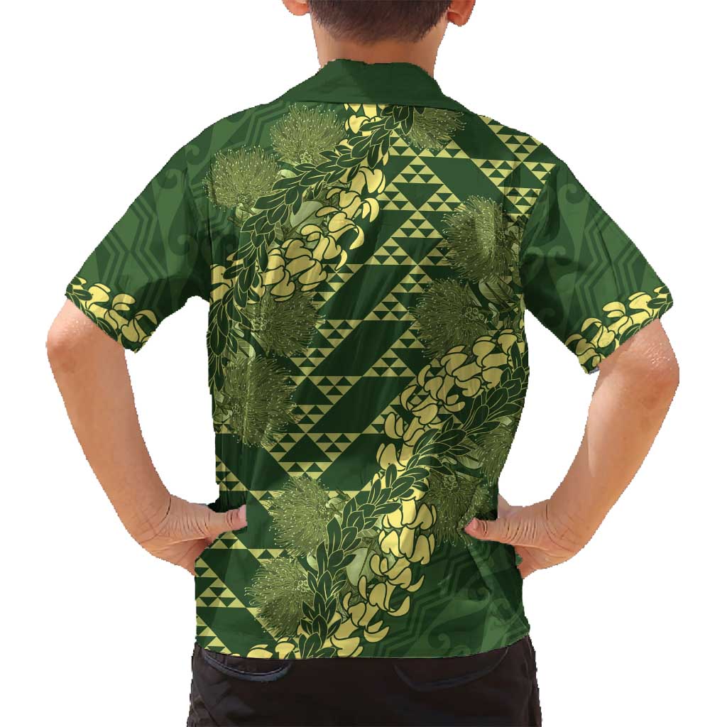 Green Aloha Hawaii Family Matching Puletasi and Hawaiian Shirt Hawaiian Kakau Ohia Lehua Lei - Polynesian Pride