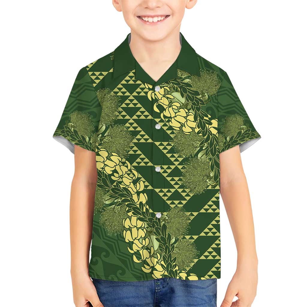 Green Aloha Hawaii Family Matching Puletasi and Hawaiian Shirt Hawaiian Kakau Ohia Lehua Lei - Polynesian Pride