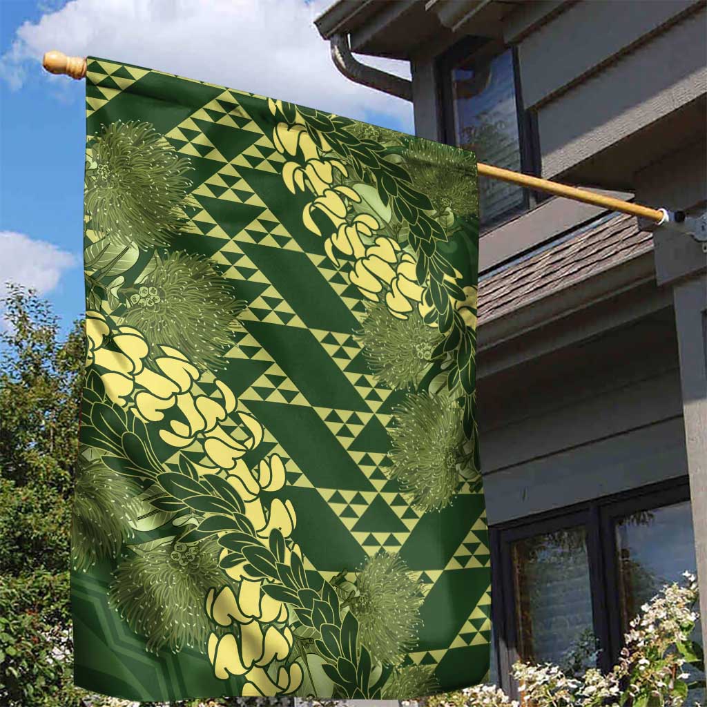 Green Aloha Hawaii Garden Flag Hawaiian Kakau Ohia Lehua Lei - Polynesian Pride