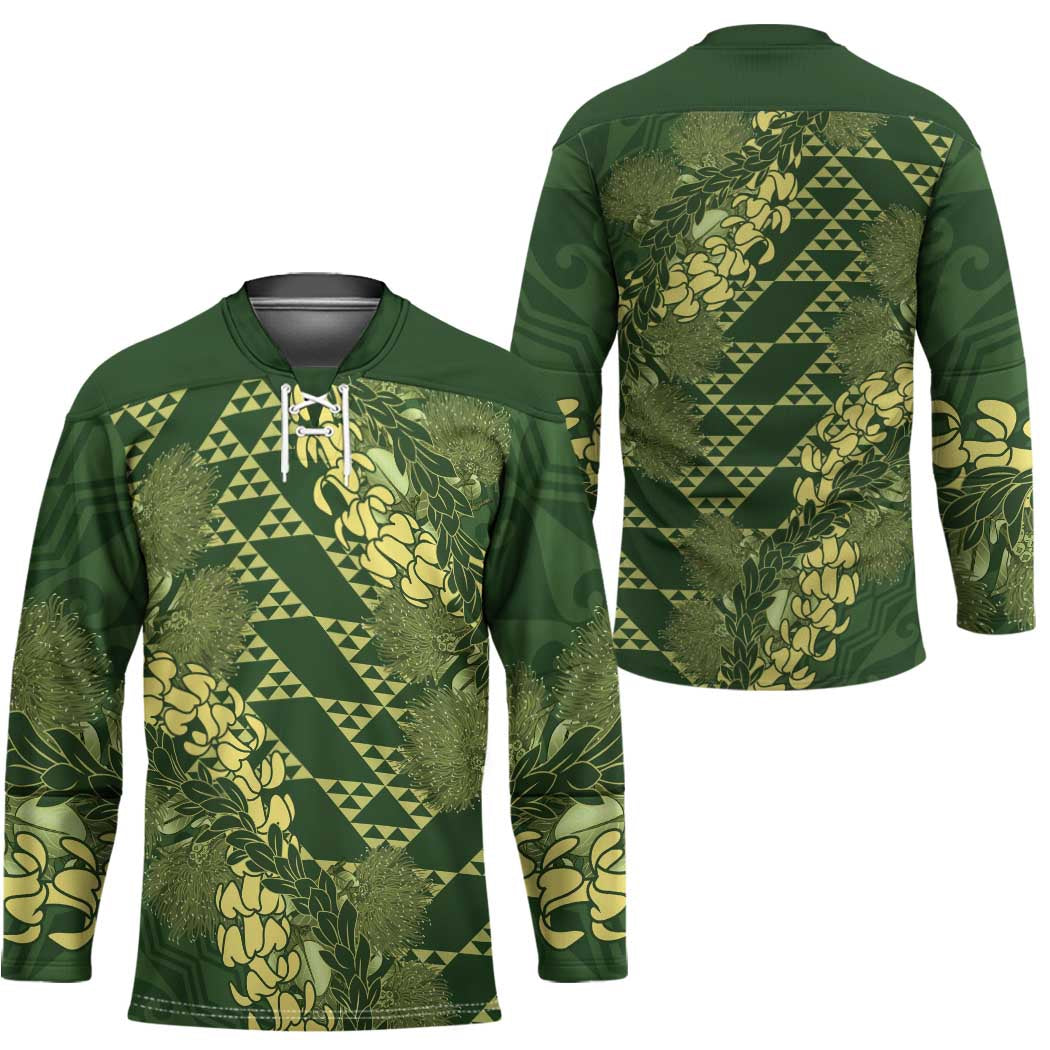 Green Aloha Hawaii Hockey Jersey Hawaiian Kakau Ohia Lehua Lei - Polynesian Pride