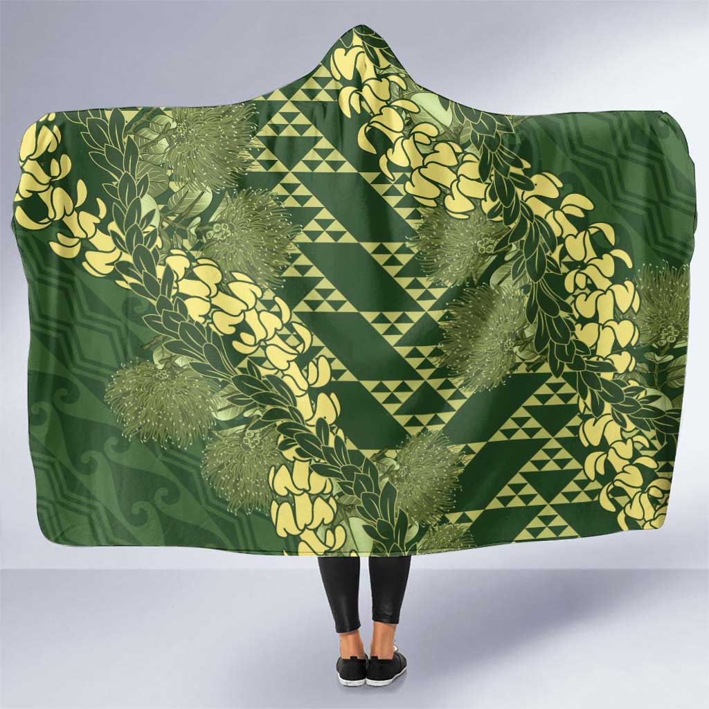 Green Aloha Hawaii Hooded Blanket Hawaiian Kakau Ohia Lehua Lei - Polynesian Pride