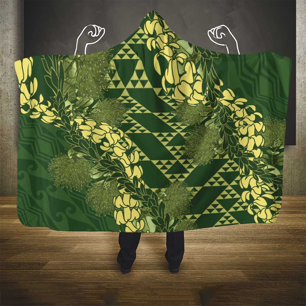 Green Aloha Hawaii Hooded Blanket Hawaiian Kakau Ohia Lehua Lei - Polynesian Pride