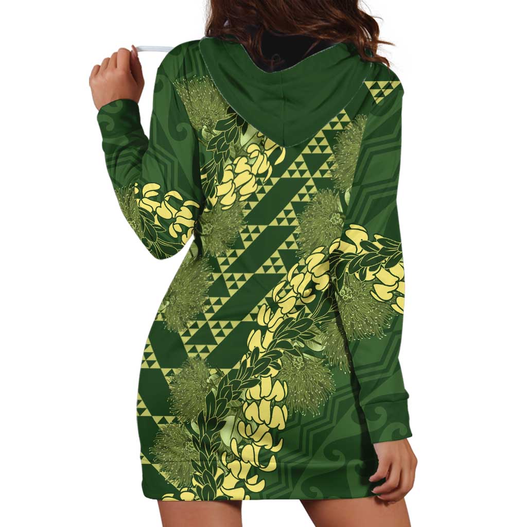 Green Aloha Hawaii Hoodie Dress Hawaiian Kakau Ohia Lehua Lei - Polynesian Pride