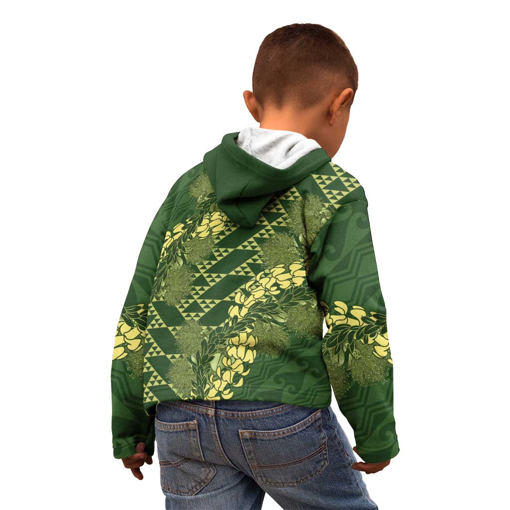 Green Aloha Hawaii Kid Hoodie Hawaiian Kakau Ohia Lehua Lei - Polynesian Pride