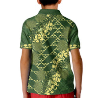 Green Aloha Hawaii Kid Polo Shirt Hawaiian Kakau Ohia Lehua Lei - Polynesian Pride