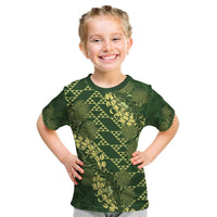 Green Aloha Hawaii Kid T Shirt Hawaiian Kakau Ohia Lehua Lei - Polynesian Pride