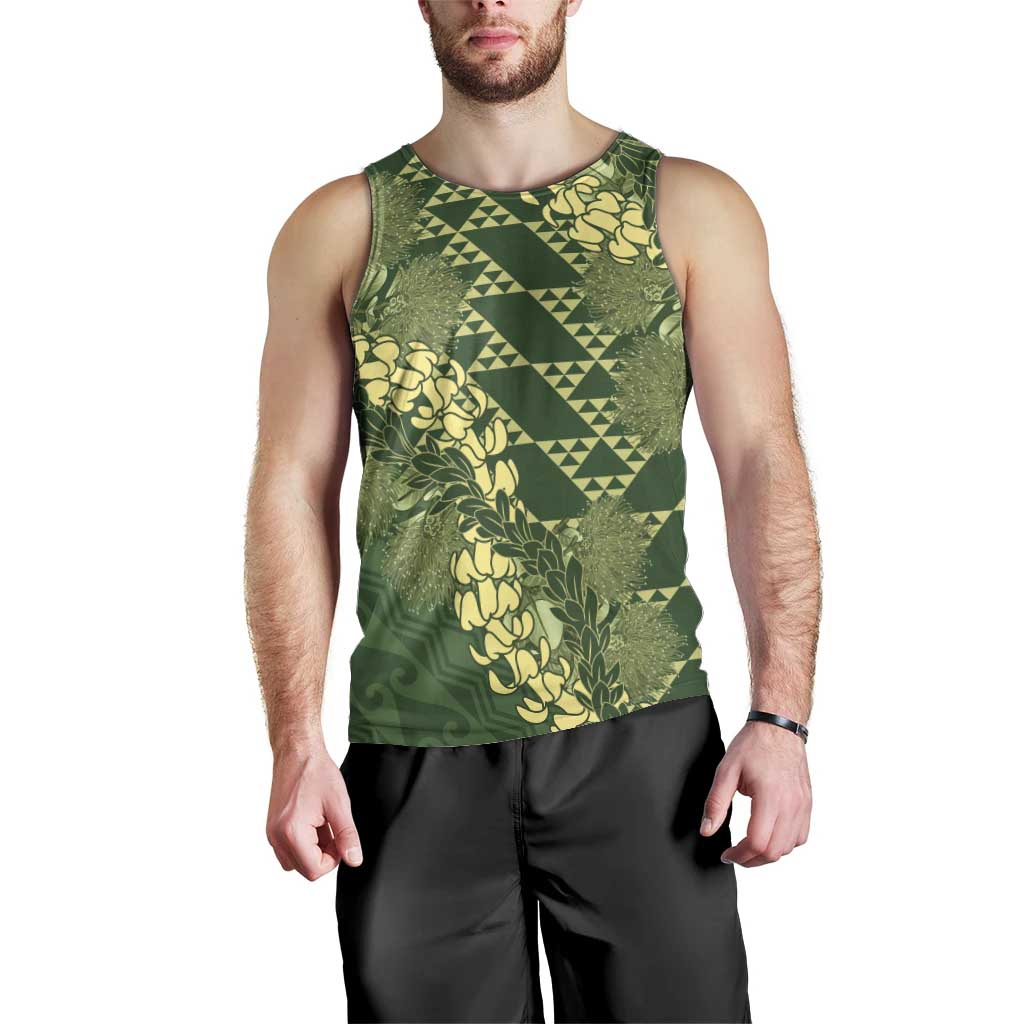 Green Aloha Hawaii Men Tank Top Hawaiian Kakau Ohia Lehua Lei - Polynesian Pride