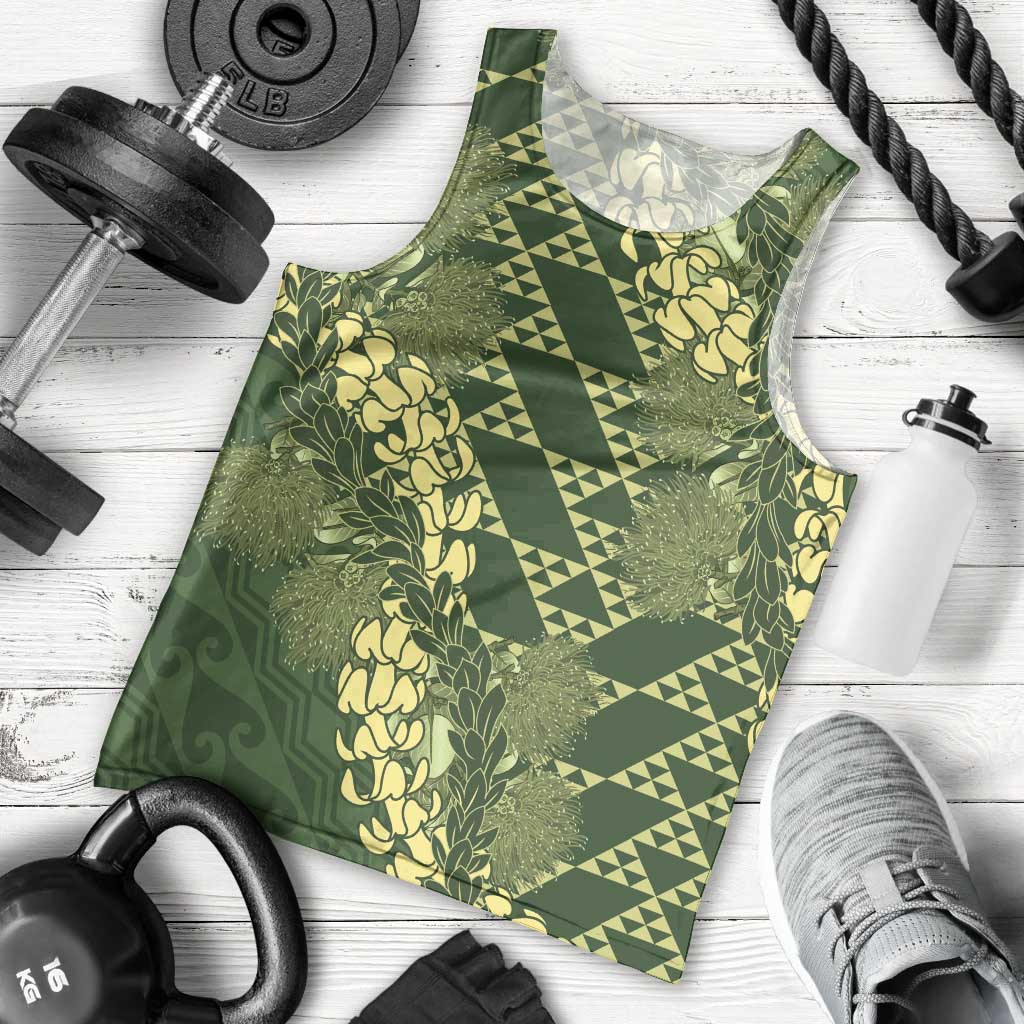 Green Aloha Hawaii Men Tank Top Hawaiian Kakau Ohia Lehua Lei - Polynesian Pride