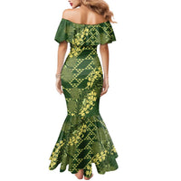 Green Aloha Hawaii Mermaid Dress Hawaiian Kakau Ohia Lehua Lei - Polynesian Pride