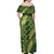 Green Aloha Hawaii Off Shoulder Maxi Dress Hawaiian Kakau Ohia Lehua Lei - Polynesian Pride