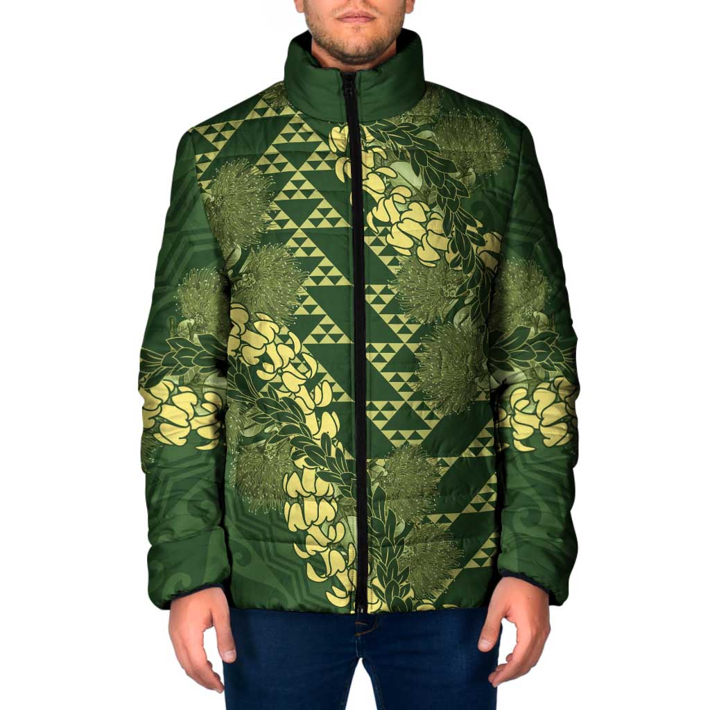 Green Aloha Hawaii Padded Jacket Hawaiian Kakau Ohia Lehua Lei - Polynesian Pride