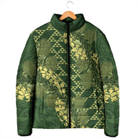 Green Aloha Hawaii Padded Jacket Hawaiian Kakau Ohia Lehua Lei - Polynesian Pride