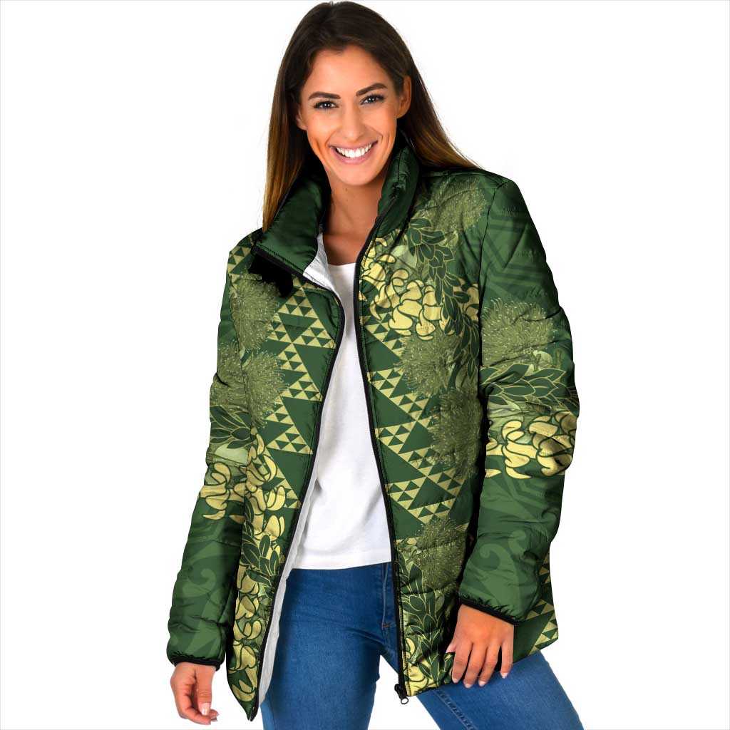 Green Aloha Hawaii Padded Jacket Hawaiian Kakau Ohia Lehua Lei - Polynesian Pride