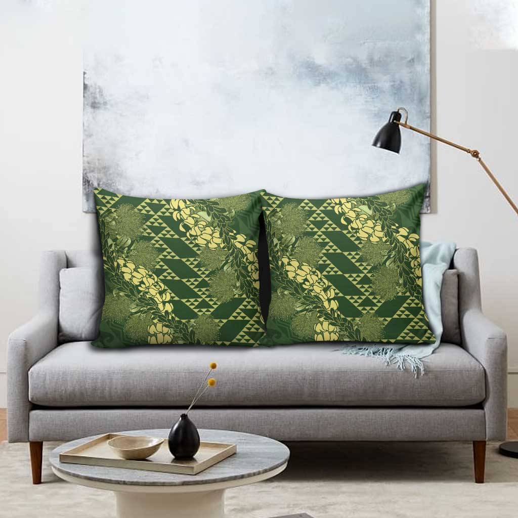 Green Aloha Hawaii Pillow Cover Hawaiian Kakau Ohia Lehua Lei - Polynesian Pride