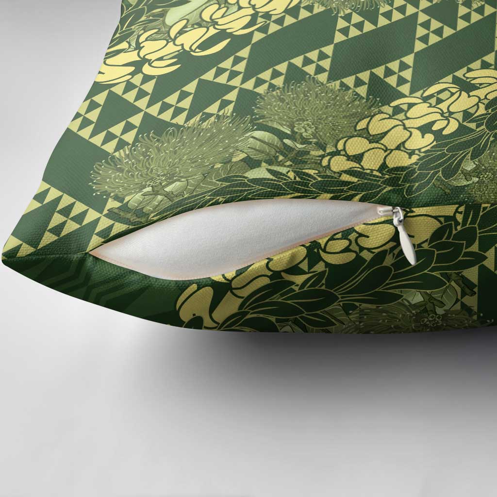 Green Aloha Hawaii Pillow Cover Hawaiian Kakau Ohia Lehua Lei - Polynesian Pride