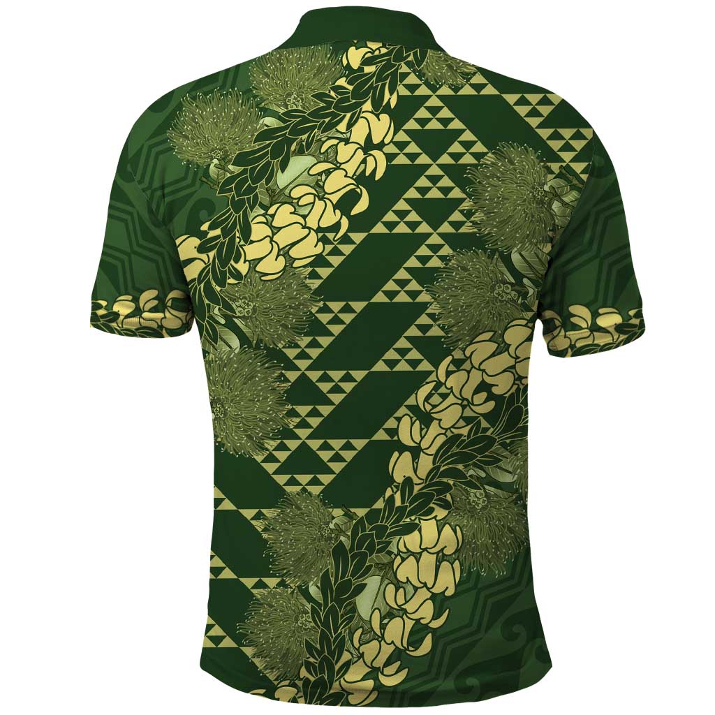 Green Aloha Hawaii Polo Shirt Hawaiian Kakau Ohia Lehua Lei - Polynesian Pride