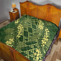 Green Aloha Hawaii Quilt Hawaiian Kakau Ohia Lehua Lei - Polynesian Pride