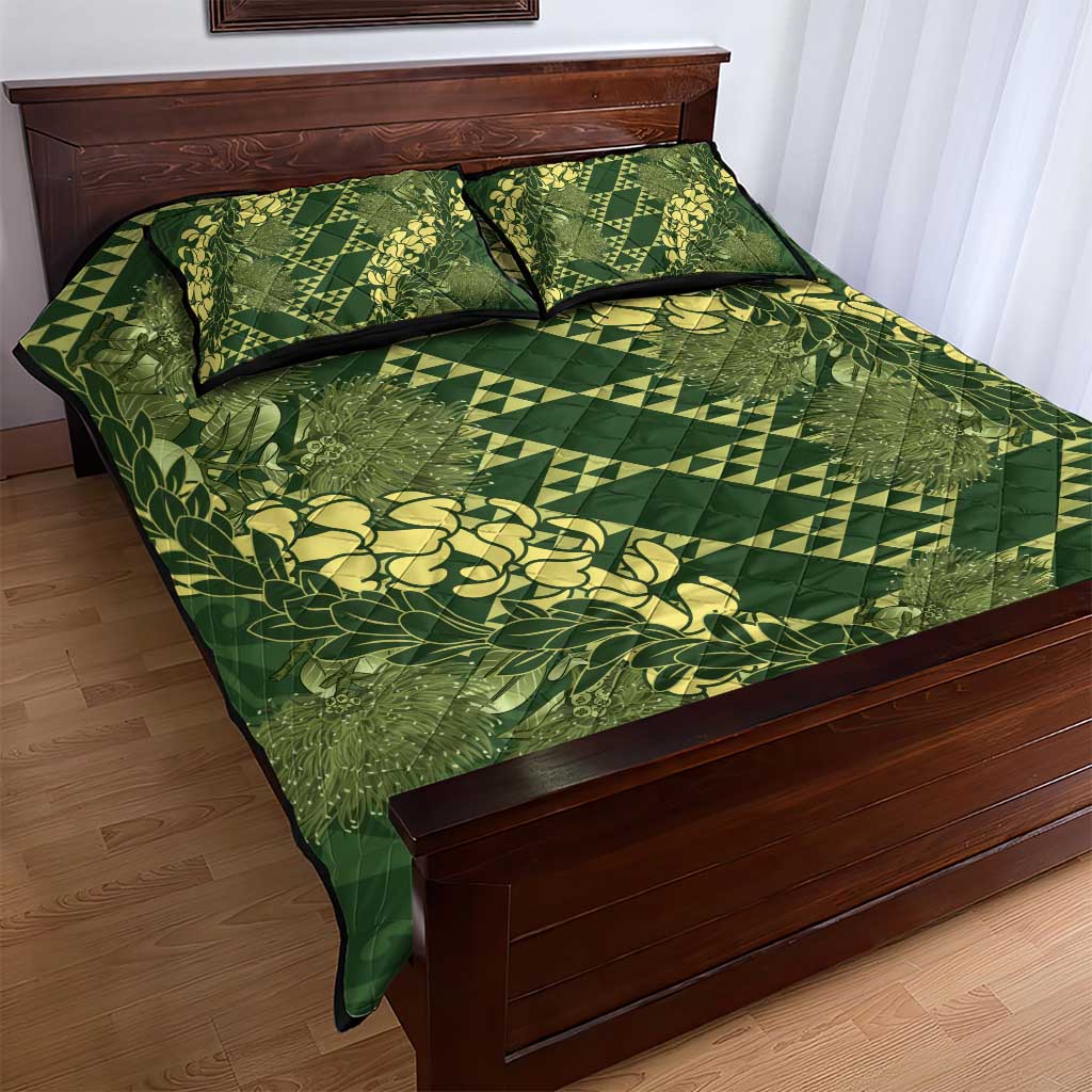 Green Aloha Hawaii Quilt Bed Set Hawaiian Kakau Ohia Lehua Lei - Polynesian Pride