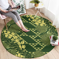 Green Aloha Hawaii Round Carpet Hawaiian Kakau Ohia Lehua Lei - Polynesian Pride
