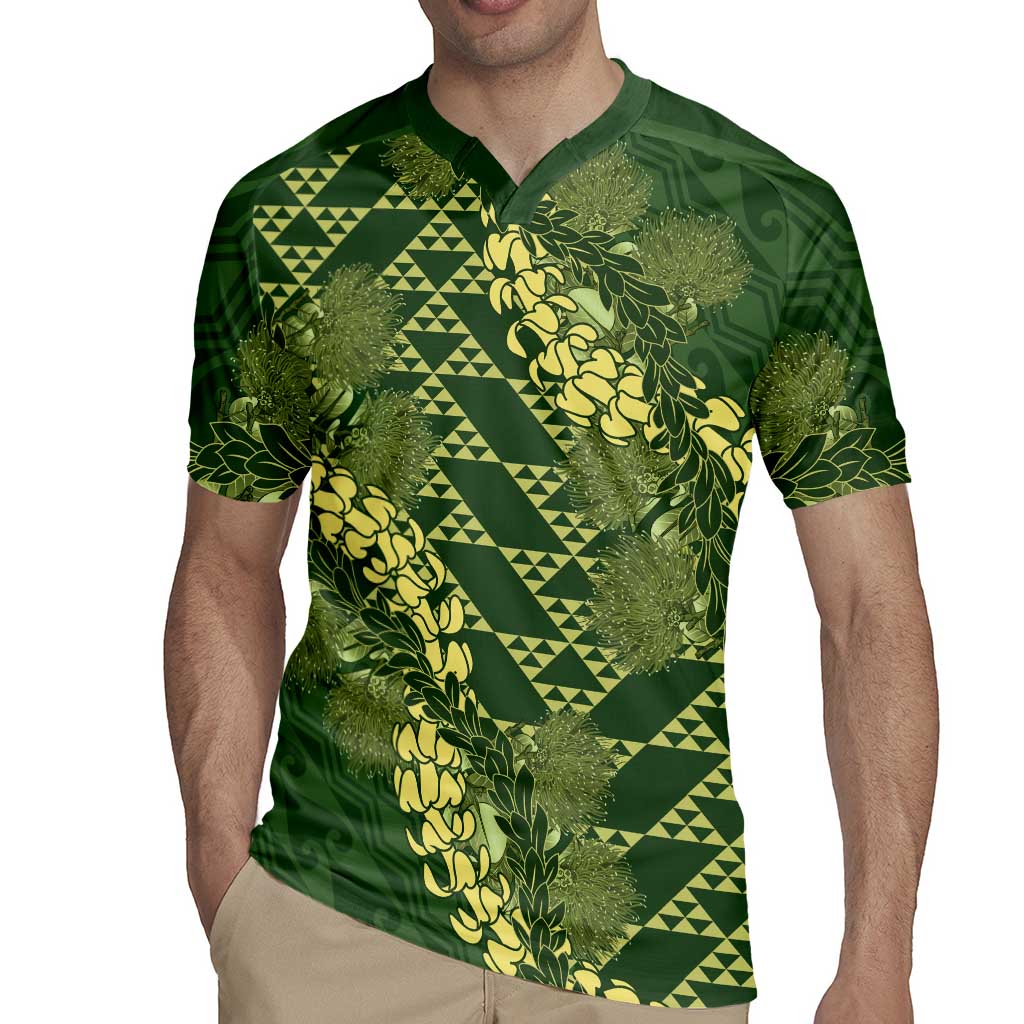 Green Aloha Hawaii Rugby Jersey Hawaiian Kakau Ohia Lehua Lei - Polynesian Pride