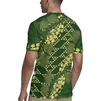 Green Aloha Hawaii Rugby Jersey Hawaiian Kakau Ohia Lehua Lei - Polynesian Pride