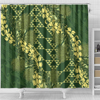 Green Aloha Hawaii Shower Curtain Hawaiian Kakau Ohia Lehua Lei - Polynesian Pride