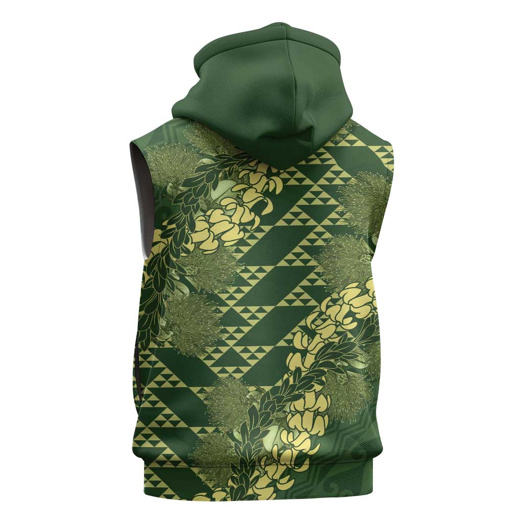 Green Aloha Hawaii Sleeveless Hoodie Hawaiian Kakau Ohia Lehua Lei - Polynesian Pride