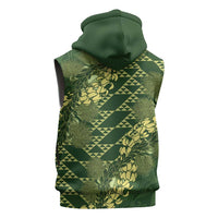 Green Aloha Hawaii Sleeveless Zip Hoodie Hawaiian Kakau Ohia Lehua Lei - Polynesian Pride