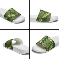 Green Aloha Hawaii Slide Sandals Hawaiian Kakau Ohia Lehua Lei - Polynesian Pride