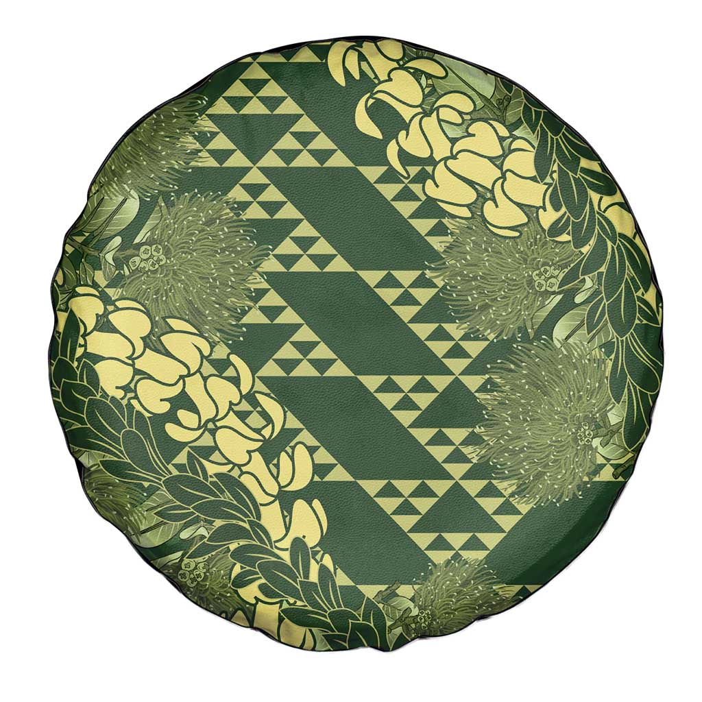 Green Aloha Hawaii Spare Tire Cover Hawaiian Kakau Ohia Lehua Lei - Polynesian Pride