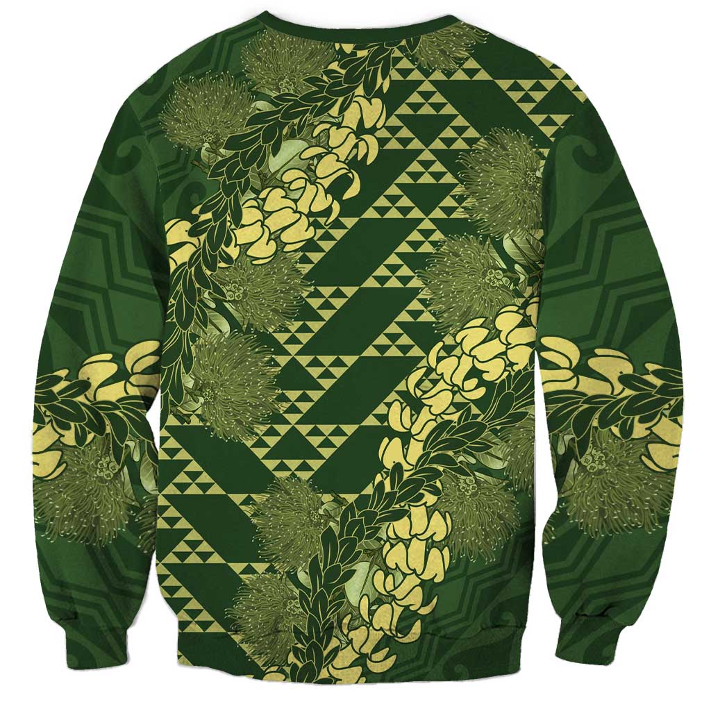 Green Aloha Hawaii Sweatshirt Hawaiian Kakau Ohia Lehua Lei - Polynesian Pride