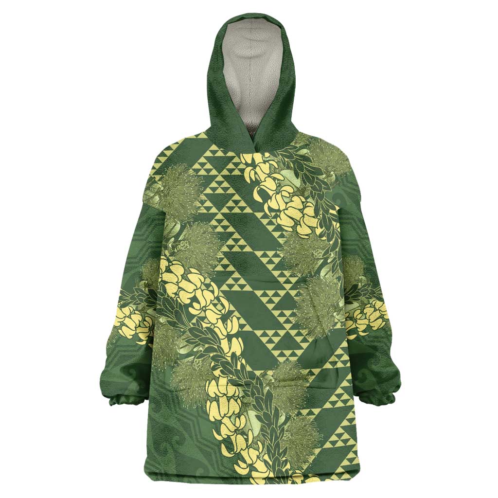 Green Aloha Hawaii Wearable Blanket Hoodie Hawaiian Kakau Ohia Lehua Lei - Polynesian Pride