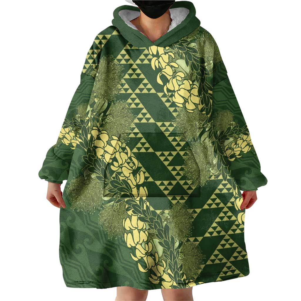 Green Aloha Hawaii Wearable Blanket Hoodie Hawaiian Kakau Ohia Lehua Lei - Polynesian Pride