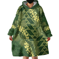 Green Aloha Hawaii Wearable Blanket Hoodie Hawaiian Kakau Ohia Lehua Lei - Polynesian Pride