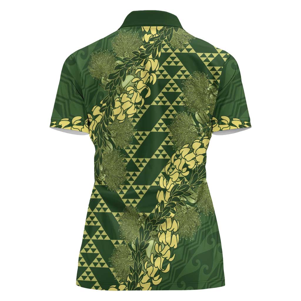 Green Aloha Hawaii Women Polo Shirt Hawaiian Kakau Ohia Lehua Lei - Polynesian Pride